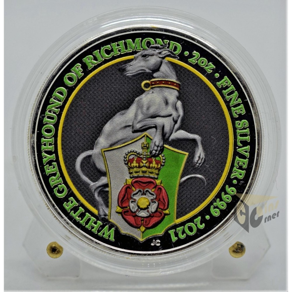 White Greyhound of Richmond - Queen's Beasts 2 Oz Colorized - 2021 United Kingdom