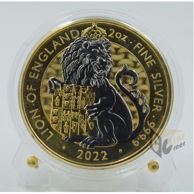 Lion of England - Tudor Beasts 2 Oz Ruthenium Gold Plated 2022 United Kingdom